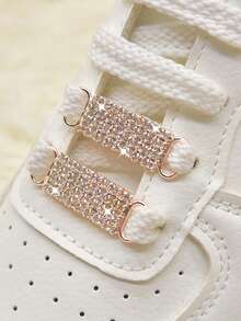 2pcs Elegant Alloy Hollow Shoelace Decor, Sparkling Rhinestones And Faux Pearls, Suitable For Boots And Sneakers - Q - View 5