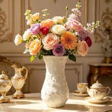Retro-Style Plastic Rose-Embossed Hydroponic Vase; European-Style Floral Container In A Creamy Aesthetic, Suitable For Living Room Decor. - Multicolor - View 4