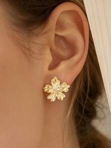 6/18pcs Elegant Women's Earring Set, Fashionable Charming Design, Floral Teardrop Twisted C-Shape And More Styles Multi-Piece Combination, Minimalist Gold Thick Earring Jewelry Accessories Suitable For Daily Wear - Gold - View 7