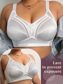 Bra Tanpa Kawat Wanita Ukuran Besar dengan Motif Renda, Bernapas, Anti Selip, Dukungan Tinggi, Tali Bahu yang Dapat Diatur, Tanpa Jahitan, Cocok untuk Pemakaian Sehari-hari - Putih - View 1