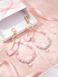 1pc Pearl Heart Beaded Pendant Phone Case Car Key Chain Bag Charm - Multicolor - View 3