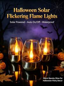 GYJAETM Solar Powered Halloween Candle Light, IP65 Waterproof Flickering Flame LED Wine Glass Lamp, Automatic On/Off Stainless Steel Decorative Light, Suitable For Yard, Garden, Dining Table And Haunted House Halloween Party Decoration - Candle Style - View 1