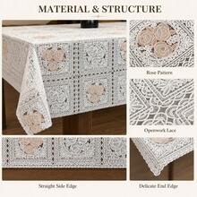 Mantel rectangular de PVC con patrón floral, impermeable, resistente a las arrugas, fácil de limpiar y lavable a máquina. Perfecto para la mesa del comedor y la decoración de fiestas al aire libre. También se puede cortar a medida para la decoración de la cocina DIY. - Beis - Ver 4
