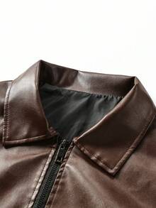 Men's Spring/Autumn Fashion Casual Daily Wear Fitted Lapel PU Leather Jacket - Brown - View 4