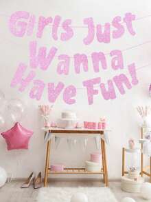 A "Just Wanna Have Fun" Neon Pink Glitter Banner, Bridal Party Hanging Banner Bachelorette Party Backdrop Decor Bridal Shower Favors, Birthday Party Supplies Sleepover Party Decorations Paper Hanging Decorations Festival Party Supplies Photo Props - Multicolor - View 7