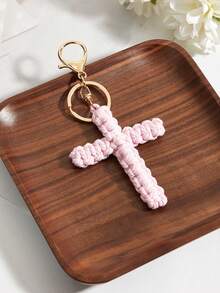 1pc/5pcs Handmade Woven Cross Keychain, Woven Jesus Cross Key Ring, Christian Car Keychain, Bohemian Style Bag Pendant, Soft Cross Charm, Gift For Women And Men - Multicolor - View 22