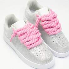 2 pares de zapatillas deportivas con plataforma de unicolor, cuerda trenzada hecha a mano de 8mm/5mm - Cuerda de algodón rosa de 8 mm + 5 mm - Ver 4