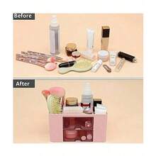 2 Drawers Desktop Organizer, 5 Compartments Multi-Functional Pen Holder, Office Desk Storage Caddy - Multicolor - View 5