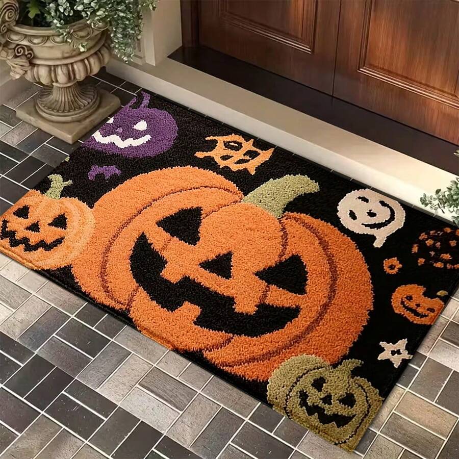 1pc Fall Halloween Themed Ghost,Pumpkin Design Bath Rug,Non-Slip And Soft Bathroom Mat,Doormat,Water Absorption Mat,Machine Washable,Low Pile,TPR Backing,Knit Fabric,For Bedroom,Kitchen,Indoor Use,Accessories & Home Decor,Perfect Fall Decor Gift. - A - View 1