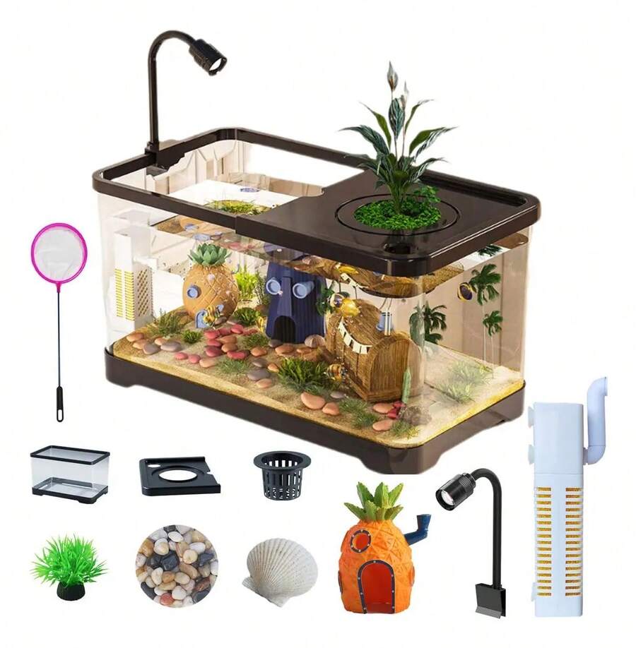 16l Kit Acuario Pecera Tanque 4en1 Peces Con Bomba Luz Led Negro - Albaricoque - Ver 1