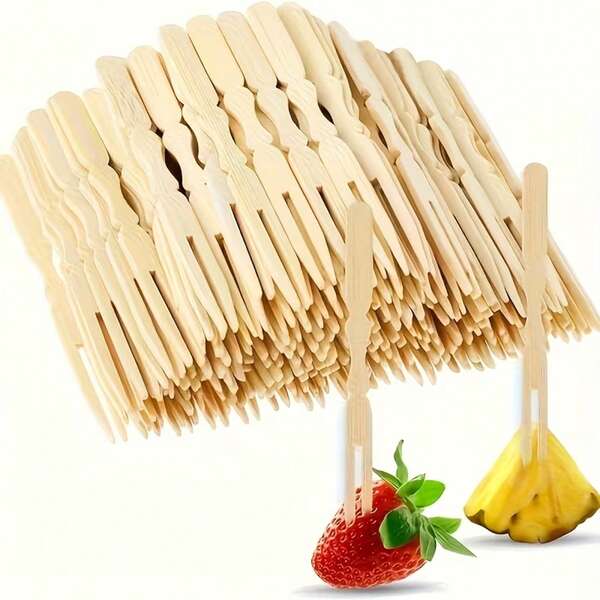 1pc Bamboo Fruit Skewers Set, Fruit Forks, Dessert Cake Pastry Fruit Picks, Clean And Hygienic, Convenient And Practical, Lightweight And Portable, Durable And Not Easily Broken, Suitable For Daily Snack Platter, Applicable To Home Gatherings, Dessert Shops, Cafes, Supermarket Tasting And Other Scenes