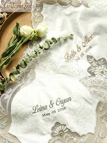 Personalized Embroidered Bridal Handkerchief, Customizable Name And Wedding Date, Elegant Lace Wedding Handkerchief, Suitable For Bride, Wedding Keepsake Gift - Multicolor - View 5