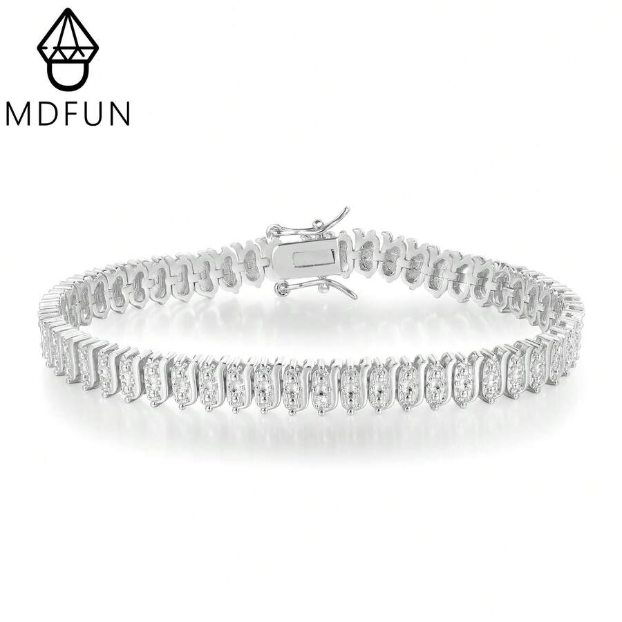 MDFUN 18K白金女士細鏈條網球手鍊,閃亮優雅鏈條珠寶禮物 - 白色 - 查看 1