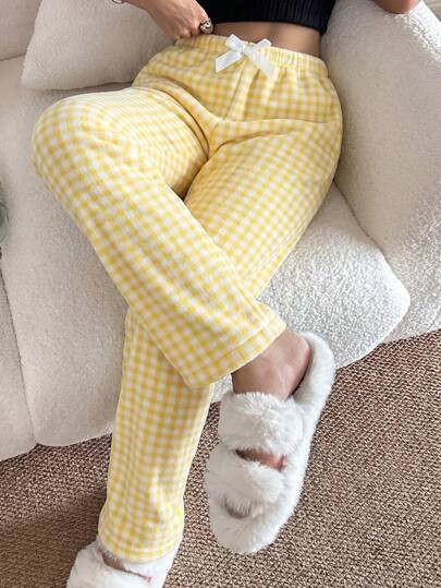 1pc Women's Dual-Color Plaid Print Soft Comfortable Flannel Thermal Lined Pajama Pants, Autumn/Winter