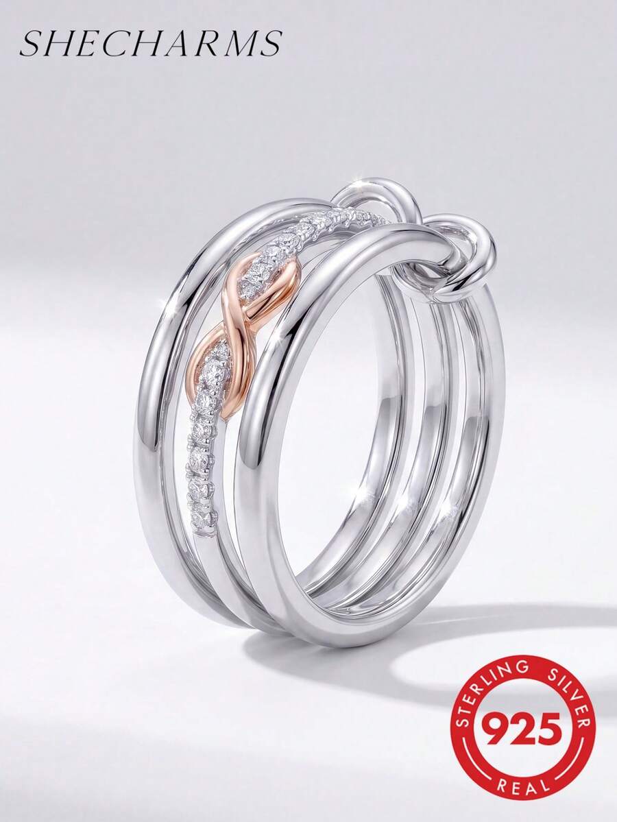 1 buah Cincin Abadi Wanita Vintage Perak Sterling S925, Hadiah Perhiasan Modis dan Indah
