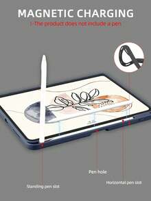 1本深藍色手繪平板保護殼，相容 iPad Mini6/7/Air/Air2/9.7/10.2/10.5/10.9 (Air4-Air8)/Pro 11/10th Gen/A16/Pro 11 2024 機型，可折疊平板保護殼，壓克力背殼，8段式支架，磁吸休眠/喚醒，內建筆槽，不含筆，部分機型附相機框 - 深藍 - 查看 7