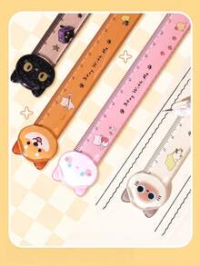 1 buah/4/8 buah Penggaris Kucing Kawaii, Penggaris Pengukur Plastik Transparan 15cm dengan Tepi Garis Bergelombang, Untuk Dekorasi Batas Jurnal, Bagian Belakang, Hari Pertama Sekolah - MultiWarna - View 9