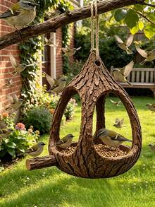 1pc Rustic Bark Texture Hanging Bird Feeder, Resin Wild Bird Seed Feeder With Perch, Waterproof Outdoor Garden Yard Patio Bird Feeding Station, Suitable For Backyard Lawn Natural Decor - Tree Birdcage - View 6