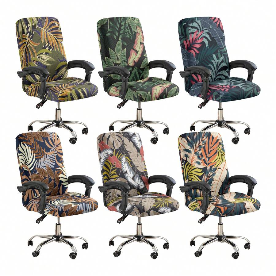 1pc Printed Office Chair Cover, Minimalist Style Chair Cover, Suitable For Office, Study, Living Room, Printed Office Zipper Chair Cover - Multicolor - View 1