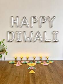 11PCS Happy Diwali Balloon Banner Set, Includes 16-Inch Multicolor "Happy Diwali" Letter Foil Balloons, Suitable For Diwali Gift Decoration, Diwali Party, Festival Of Lights - Multicolor - View 7