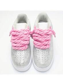 2 pares de zapatillas deportivas con plataforma de unicolor, cuerda trenzada hecha a mano de 8mm/5mm - Cuerda de algodón rosa de 8 mm + 5 mm - Ver 11