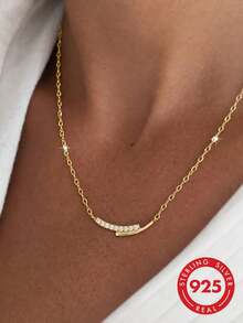 1 Pair S925 Sterling Silver Niche Design Curved Tube Necklace, Women's Delicate Luxury Minimalist Ins Style, Personalized Fashion Daily Commute Versatile Gentle Elegant Layered Thin Chain Collarbone Necklace Neck Accessory - One-line - View 9