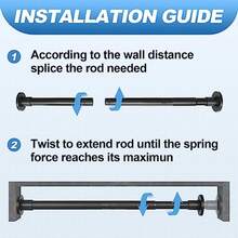 Shower Curtain Rod 31 To 80 Inch, 1 Inch Diameter Heavy Duty Adjustable Spring Tension Stainless Steel Telescopic Rod No Drilling, Easy Install - Black - View 6