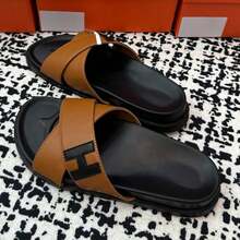 New H-Style Slippers, Couple Slide Sandals, Casual Single-Strap Slides For Outdoor Wear - 淺棕色 - 查看 3