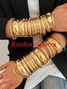 Random 13pcs/9pcs/4pcs/1pc Vintage Elegant Exaggerated Bohemian Style Women's Metal Iron Plate Bracelets, Suitable For Daily Casual, Party And Summer Vacation Travel Wear, Gift - Gold - View 14