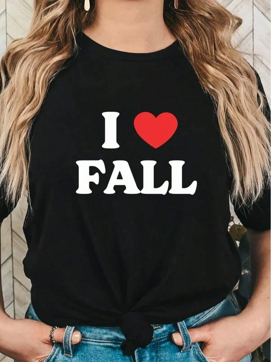 Lokale Lager,Teeshirt Femme,I Love Fall Shirt, I Heart, Customized I Love Tee, Personalized I Heart Sweatshirt - 黑色 - 查看 1