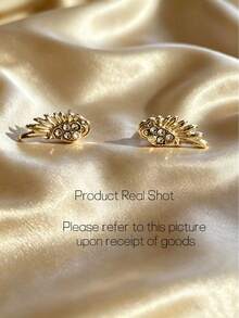 1對時尚金色精緻翅膀耳釘，女士奢華亮面幾何個性化耳軟骨耳飾珠寶禮物（不含盒裝） - 金色 - 查看 3