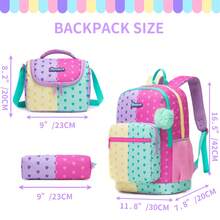 Set de 3 piezas de mochila para niñas, mochila escolar con estampado lindo de estrellas & lunares con bolso cruzado y estuche para lápices, mochila escolar ligera para niñas, vuelta al colegio - Conjunto de mochilas escolares para niñas - Ver 7