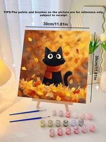 Adult Digital Oil Painting, Autumn-Themed Cat DIY Acrylic Oil Painting Kit, Canvas Material, Adult Digital Oil Painting Set, Home Decor Painting - Frameless - View 5