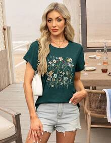 Women T-Shirts - 墨綠色 - 查看 2