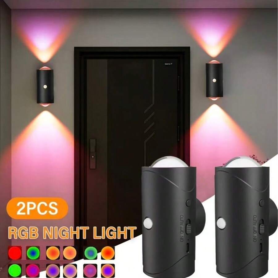 2个可充电LED夜灯，1/2个可充电LED夜灯，带运动传感器壁灯，RGB渐变氛围灯，可调光室内灯，磁吸式楼梯灯，适用于走廊、床头、书桌、衣柜和应急用途