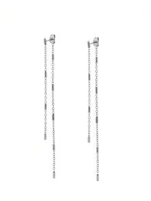 1 Pair Stainless Steel Teenager's Earrings, Long Tassel With Chain And Rectangular, Minimalist Luxury Style, Suitable For Daily Commute And Date - Multicolor - View 4