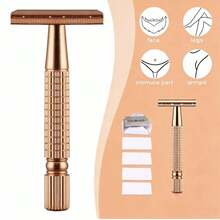 Dao cạo hai lưỡi màu vàng hồng 7/6/1 cái/bộ, unisex, tái sử dụng được, phù hợp dùng tại nhà và khi đi du lịch - Vàng hồng - Xem 1