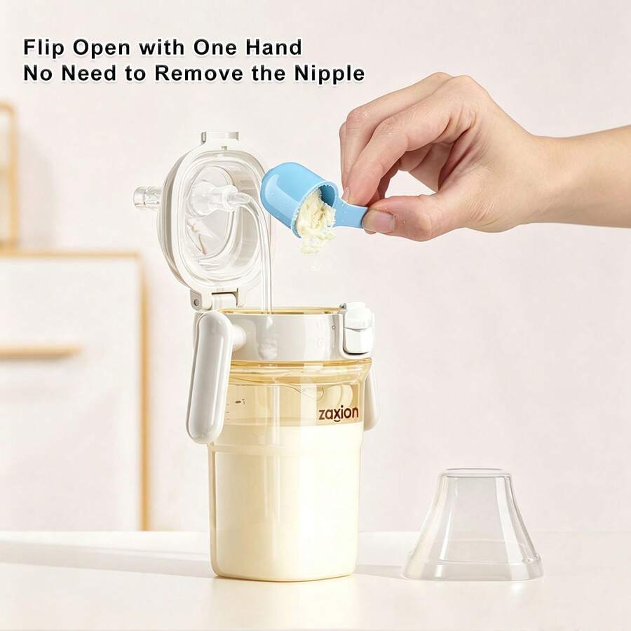 1pc PPSU Feeding Bottle With Automatic Flip Lid, Ergonomic Dual Handles, Straw And Nipple, Suitable For 7 Months+, With Test Certificate - 240ml/300ml