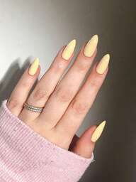 24pcs Long Almond Glossy Yellow Acrylic Press-On Nails, Medium, Perfect Fit, Includes 1 Jelly Glue And 1 Nail File, Suitable For Daily Wear For Women And Girls, Also For Rave Parties And Other Occasions.