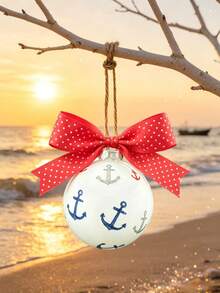 A 3.94-Inch Nautical-Style Decorative Glass Ball Featuring A Red-And-White Polka-Dot Bow; Suitable For Christmas Trees, Valentine's Day, Home Decor, New Year's, And Parties. - 1PC Premium Decorative Ball - View 8