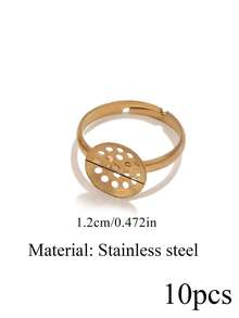 10 Pcs 18K Gold-Plated Stainless Steel Circular Hollow Mesh Adjustable Ring Blanks Inlaid With Gemstones DIY Jewelry Making Supplies For Women - Ring - View 8