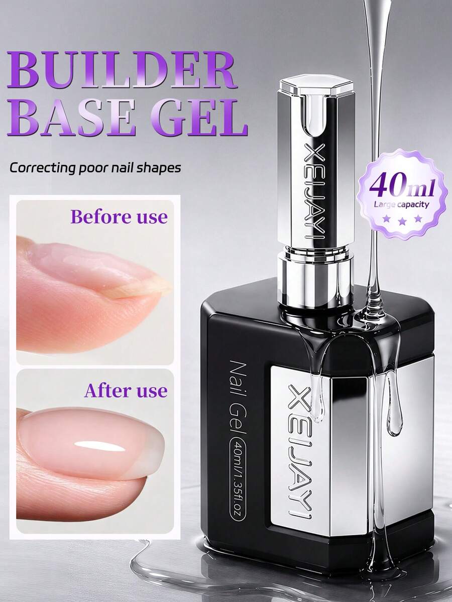 1 Botol 40ml Kutek Gel Bening yang Diperkuat, Cocok untuk Penguatan, Ekstensi, dan Lapisan Dasar, Dikemas dalam Botol, Kutek Gel UV/LED yang Dapat Dilepas - Clear - View 1