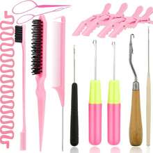 Styling Kit For Braiding And Extensions, Crochet Hooks For Hair, Tail Comb, Hair Clips, For Braid Hair, Scarf Carpet Making, Halloween - View 1