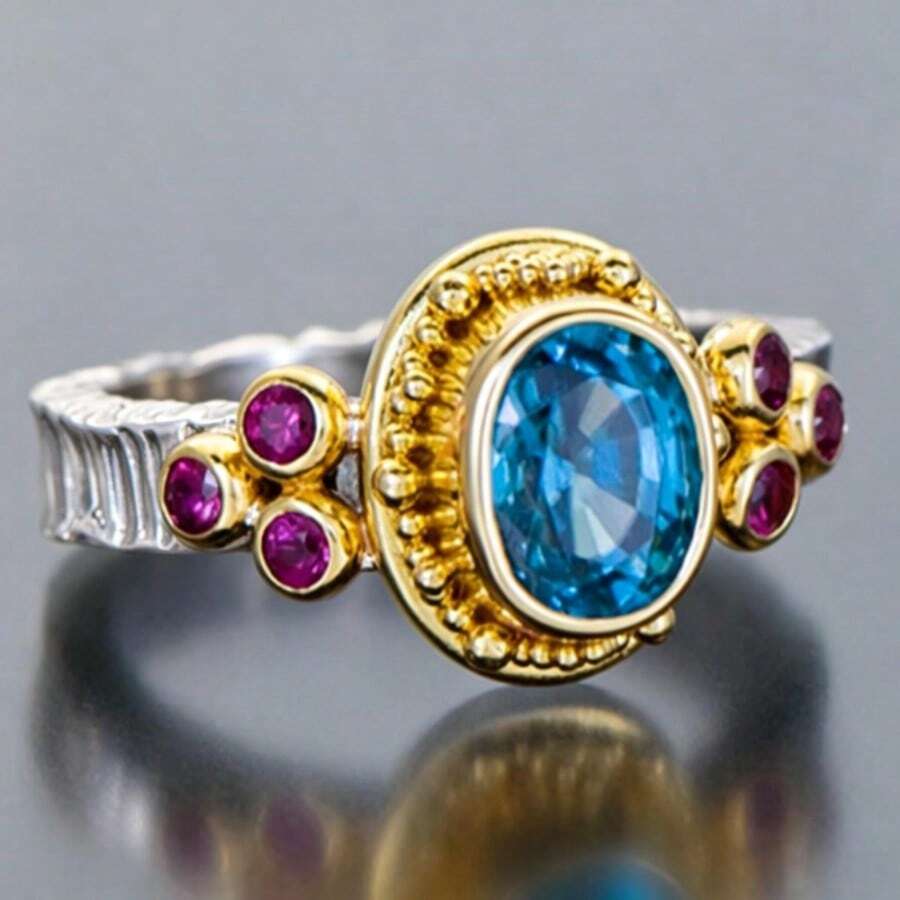 Gmzalx Cincin Oval Wanita yang Dipersonalisasi, Tekstur Bergaris, Menarik Perhatian untuk Pesta dan Pemakaian Sehari-hari - Beraneka warna - View 1