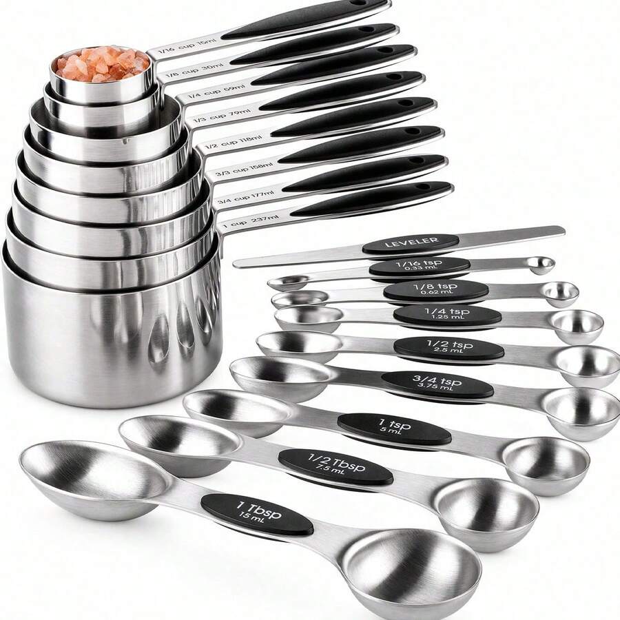 Black Stainless Steel Measuring Cups And Spoons Set (17-Piece) - Stackable Nesting Cups With Dual-Sided Spoons For Dry & Liquid Ingredients - Heavy Duty Kitchen Gadgets For Baking, Cooking & Coffee - Multicolor - View 1