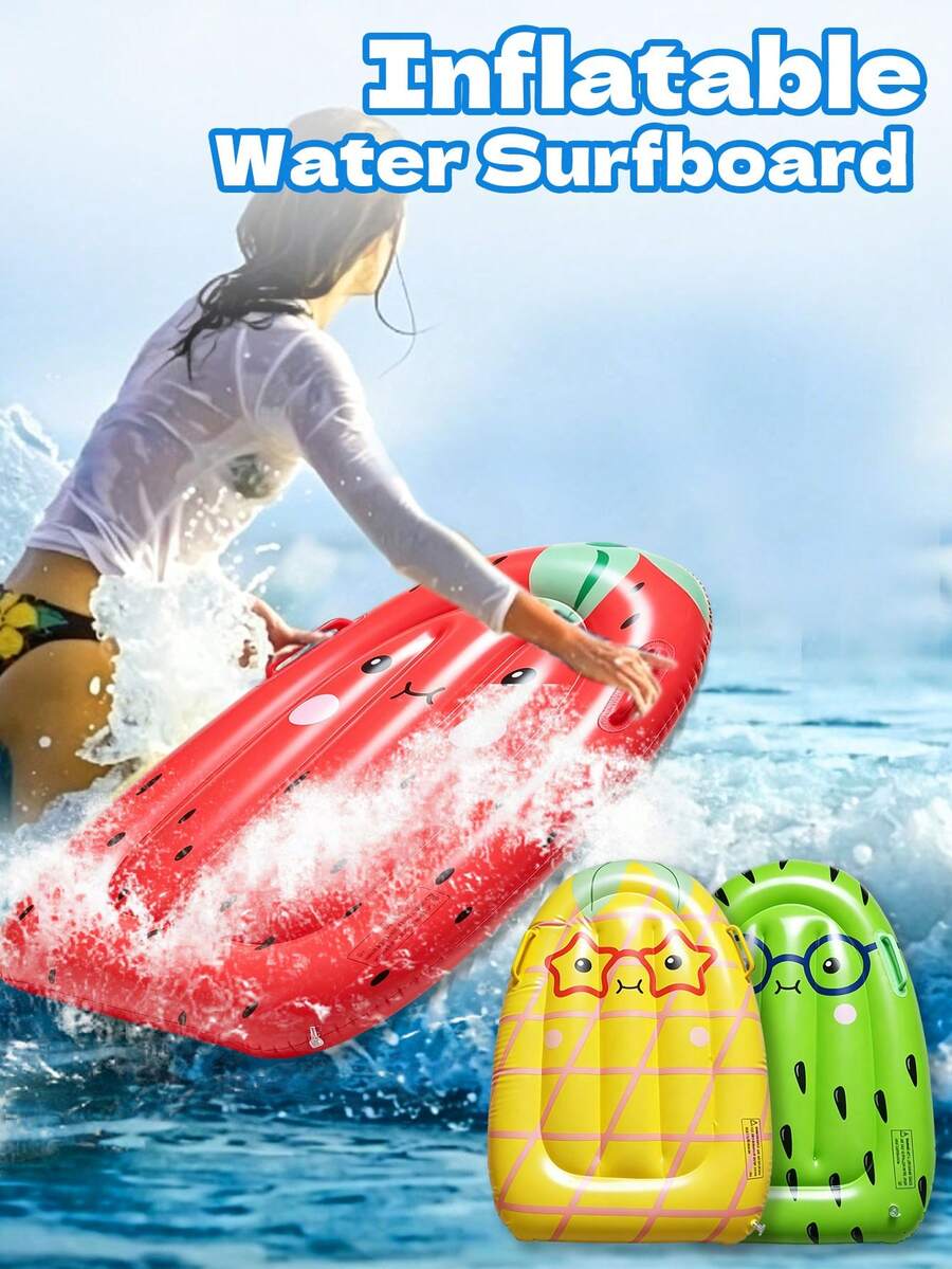 1pc Inflatable Fruit Floating Bed, Strawberry Kiwi Pineapple Cute Cartoon Surfboard With Handle Lounge Chair (Handle Color Random), Pool Inflatable, Beach Essential, Pool Floating Bed - 彩色 - 查看 1