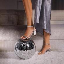 Strappy Women High Heels: 3.4 Inch Sexy Wide Heel Sandals, Square Open Toe Heeled, Comfortable Prom Party Wedding Shoes - 8 + Silver - View 4