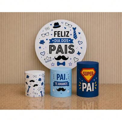 Kit Capa Painel Redondo 150x150cm Mais Trio Capa Cilindro Tema Dia Dos Pais Lançamento Tecido Premium Lavável