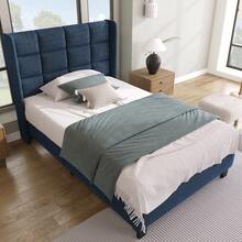 Modern Bed Frame With Linen Grey Cover - 90x200cm - 藍色 - 查看 3