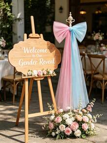 1pc Large Pink & Blue Gender Reveal Party Tulle Bow Decor - Oversized Bow Backdrop For Baby Shower Photo Area And Venue Centerpiece, Gender Reveal Party Supplies - Multicolor - View 4